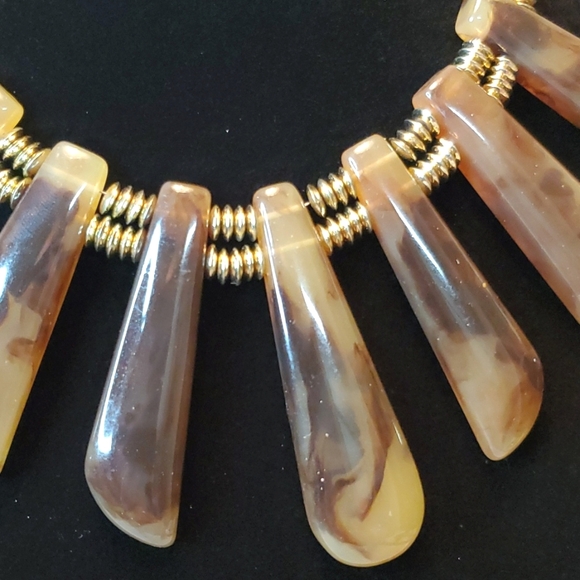 🐅CHUNKY TRIBAL GOLDEN FAUX TIGER'S EYE STATEMENT BIB NECKACE🐅 - Picture 2 of 6